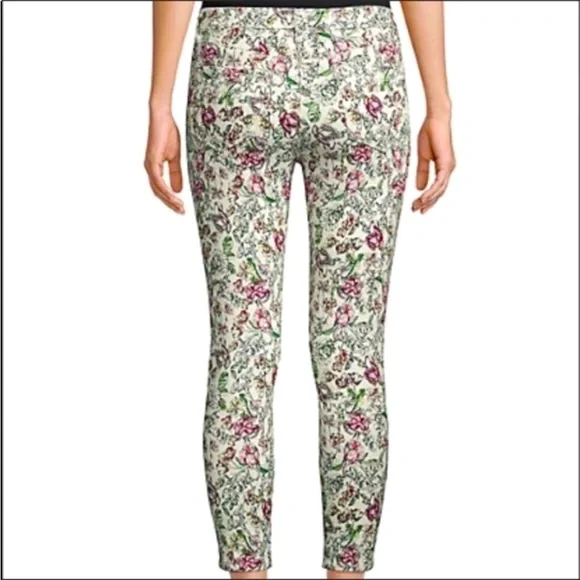 L’Agence Cream Floral Print Margot Skinny Cropped Jeans Sz25 Zip Fly ButtonClose - Picture 5 of 16